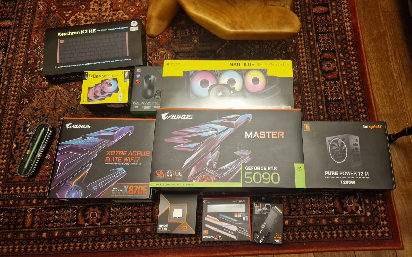 Main PC components arranged before assembly