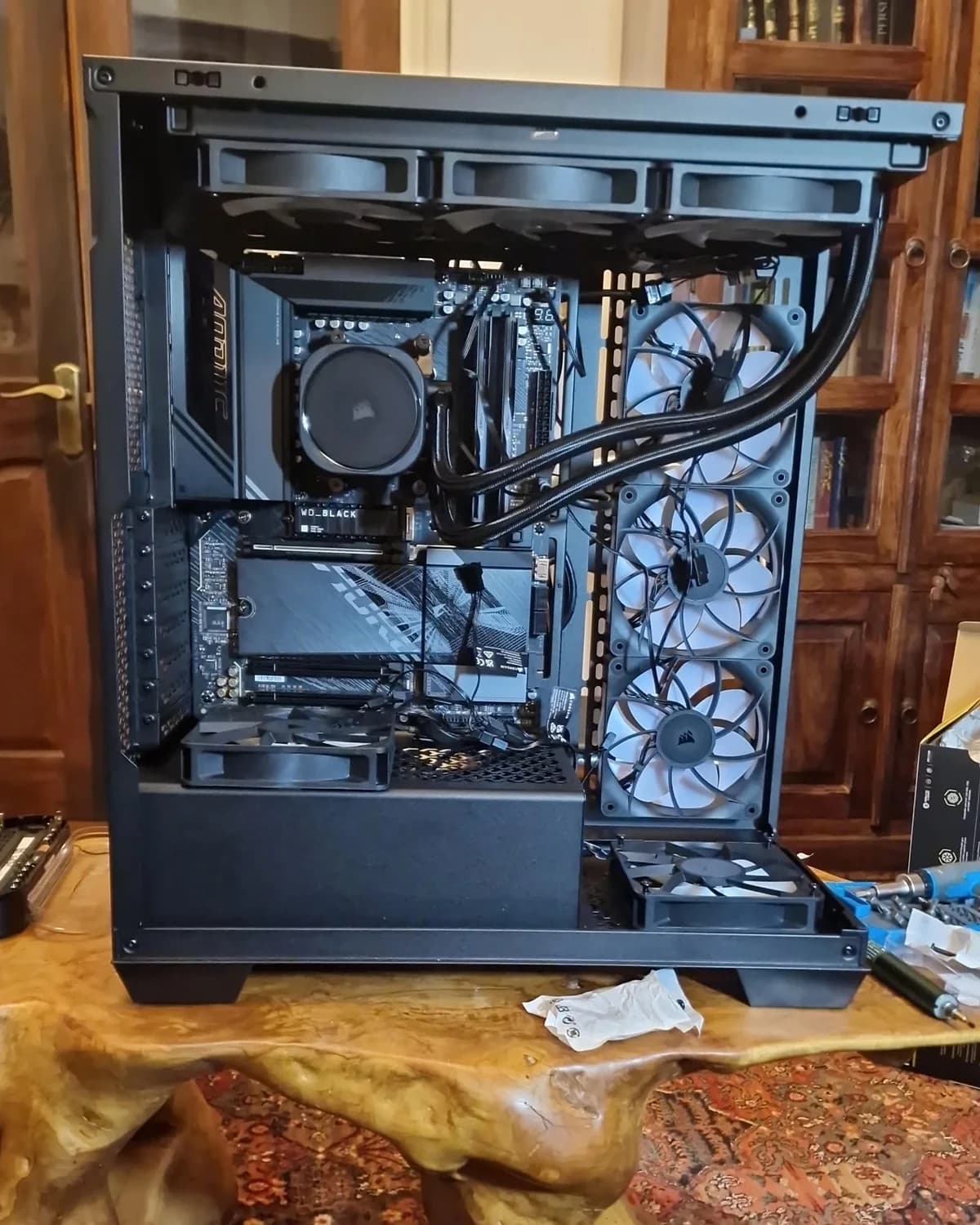 Main PC during assembly with the side panel removed